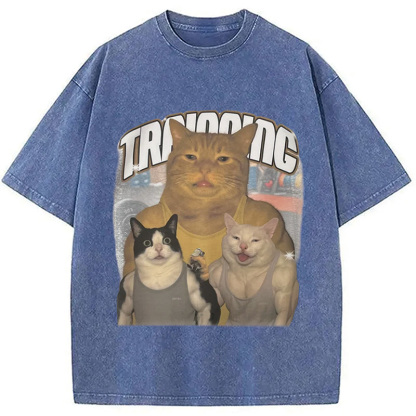 Tokyocanvas Muscle Cats Washed T-Shirt