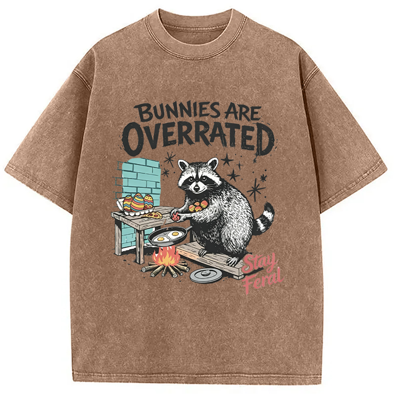 Tokyocanvas Bunnies Are Overrated Raccoon Easter Washed T-Shirt