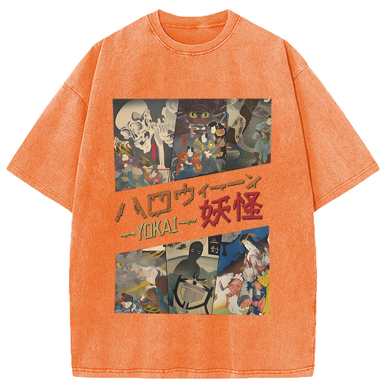 Tokyocanvas Vintage Japanese Yokai Halloween Washed T-Shirt