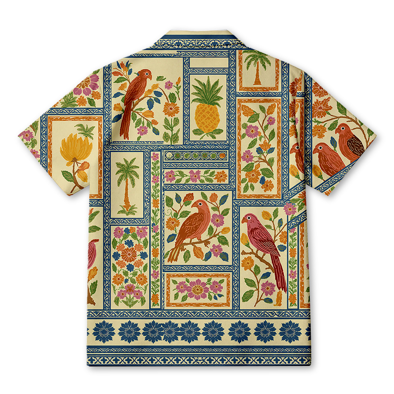 Tokyocanvas Parrot Flower Mosaic Hawaiian Shirt
