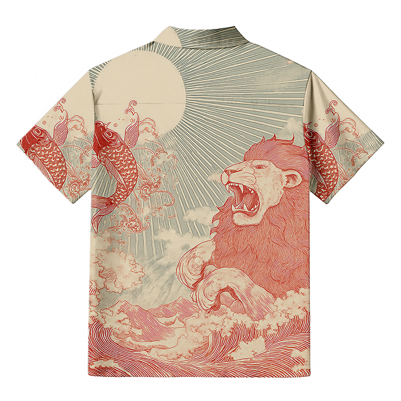 Tokyocanvas Waves Of Lion And Koi Button-up Shirt