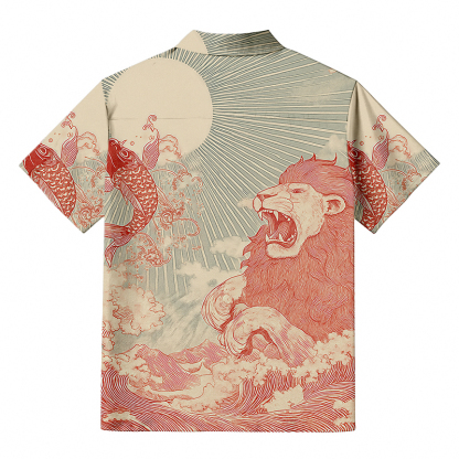Tokyocanvas Waves Of Lion And Koi Button-up Shirt