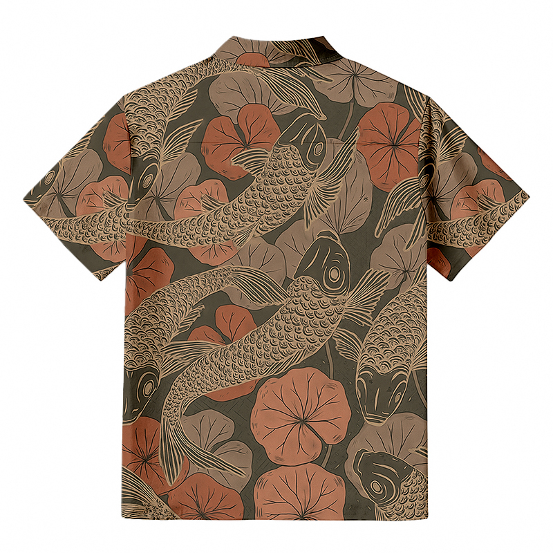 Tokyocanvas Swimming Koi Aloha Button-up Shirt