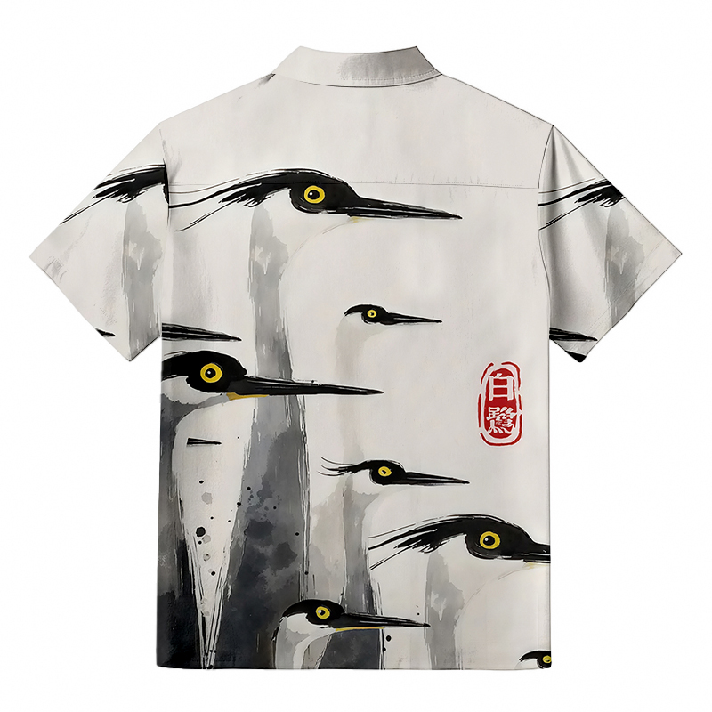 Tokyocanvas Elegant Egret Aloha Button-up Shirt