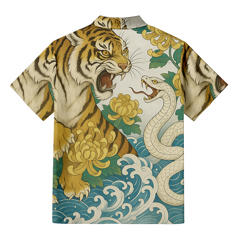 Tokyocanvas Tiger And Snake Fight Button-up Shirt
