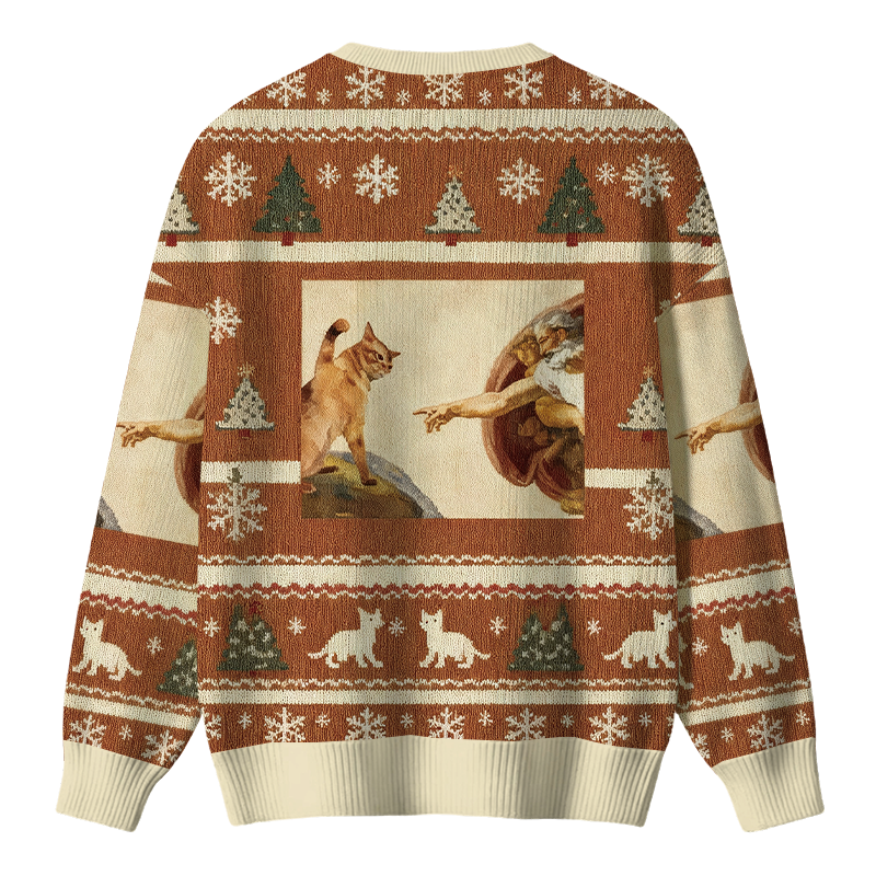 Tokyocanvas  Cat God Creation Of Adam Meme Christmas Ugly Sweater