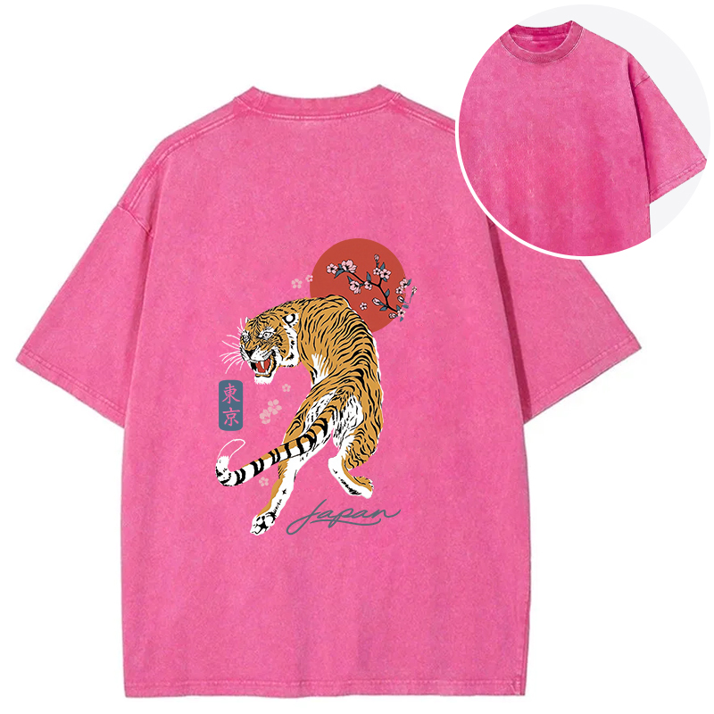 Tokyocanvas Tiger Blossom Japanese Sakura Back Washed T-Shirt