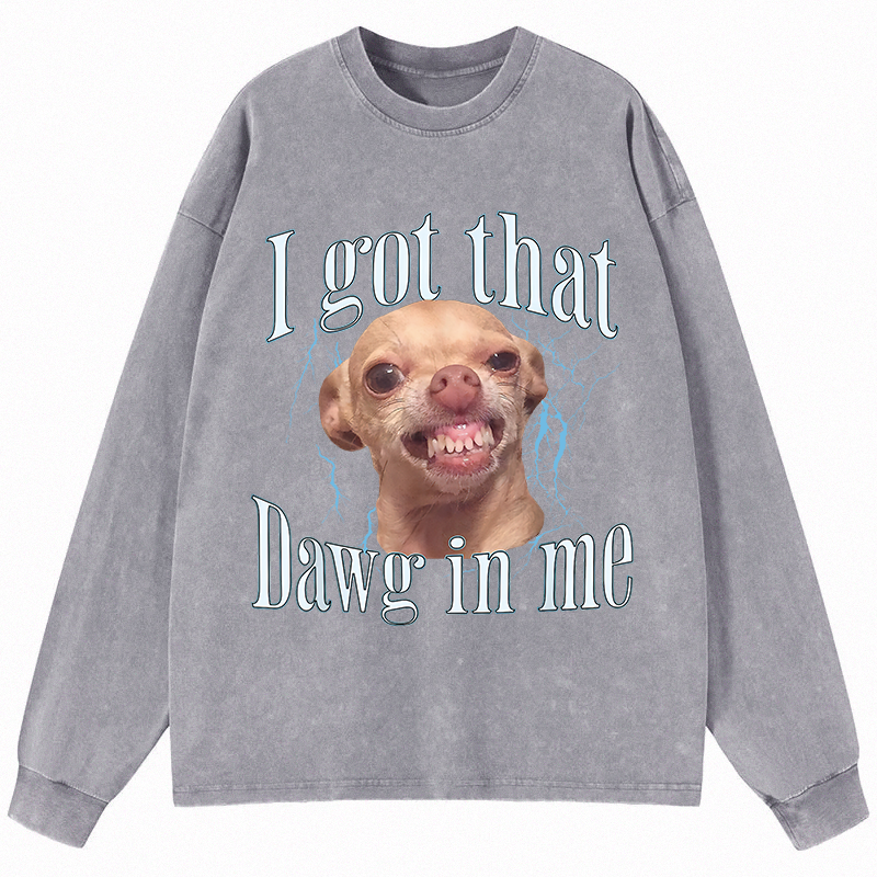 Tokyocanvas Chihuahua Funny Meme Long Sleeve Washed T-Shirt
