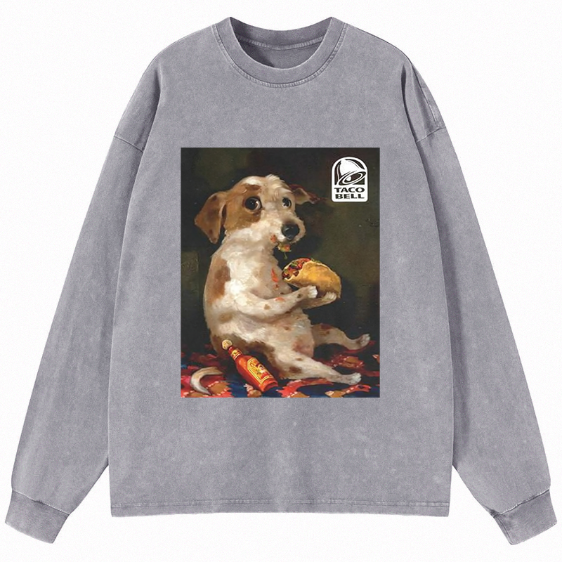 Tokyocanvas Dog Chill With Taco Bell Vintage Long Sleeve Washed T-Shirt