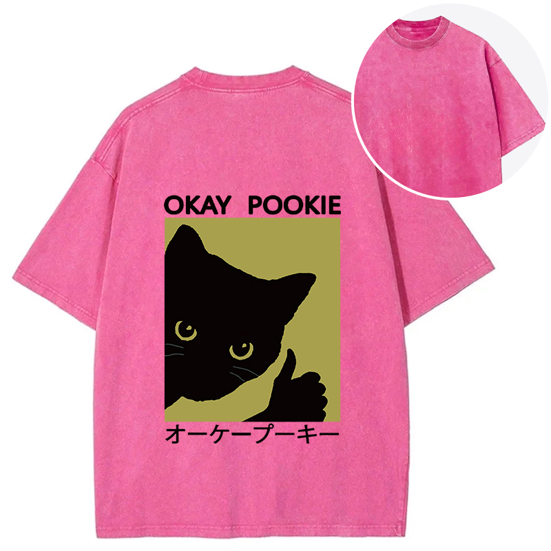 Tokyocanvas Okay Pookie Cat Back Washed T-Shirt