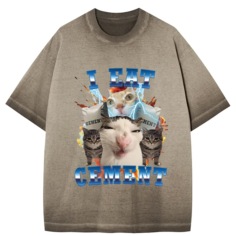 Tokyocanvas I Eat Cement Funny Cat Meme Gradient Washed T-Shirt