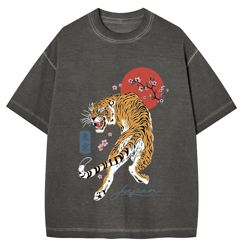 Tokyocanvas Tiger Blossom Japanese Sakura Gradient Washed T-Shirt