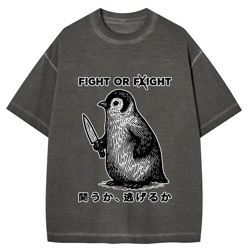 Tokyocanvas Funny Fight Or Flight Gradient Washed T-Shirt