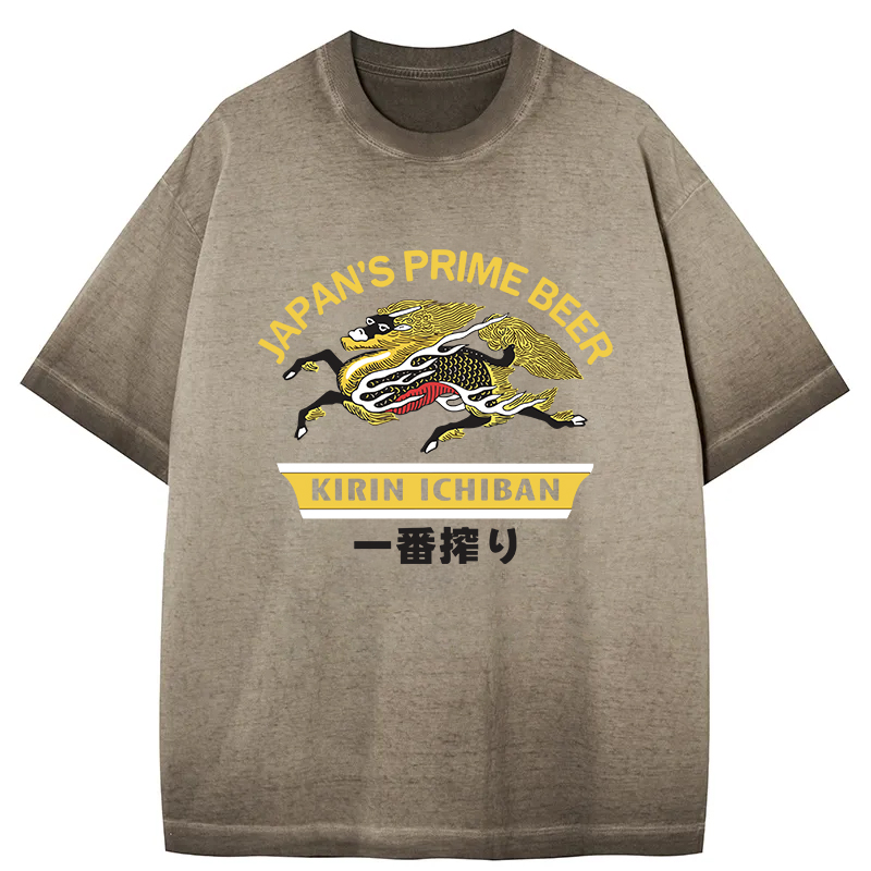 Tokyocanvas Kirin Ichiban Beer Logo Japanese Gradient Washed T-Shirt