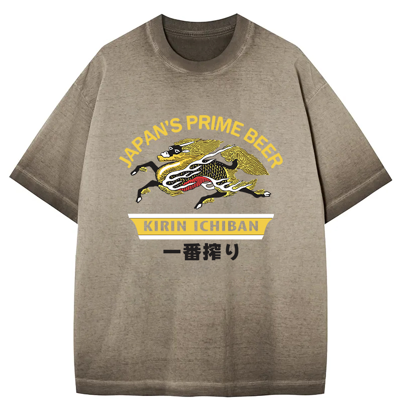 Tokyocanvas Kirin Ichiban Beer Logo Japanese Gradient Washed T-Shirt
