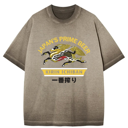 Tokyocanvas Kirin Ichiban Beer Logo Japanese Gradient Washed T-Shirt