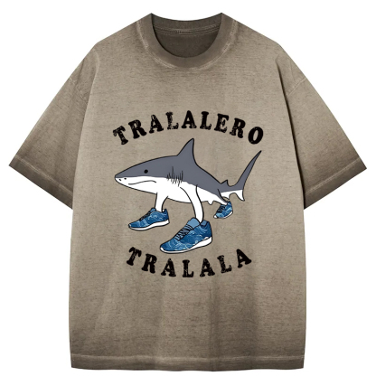 Tokyocanvas Tralalero Tralala Funny Gradient Washed T-Shirt