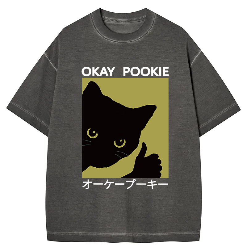 Tokyocanvas Okay Pookie Cat Gradient Washed T-Shirt