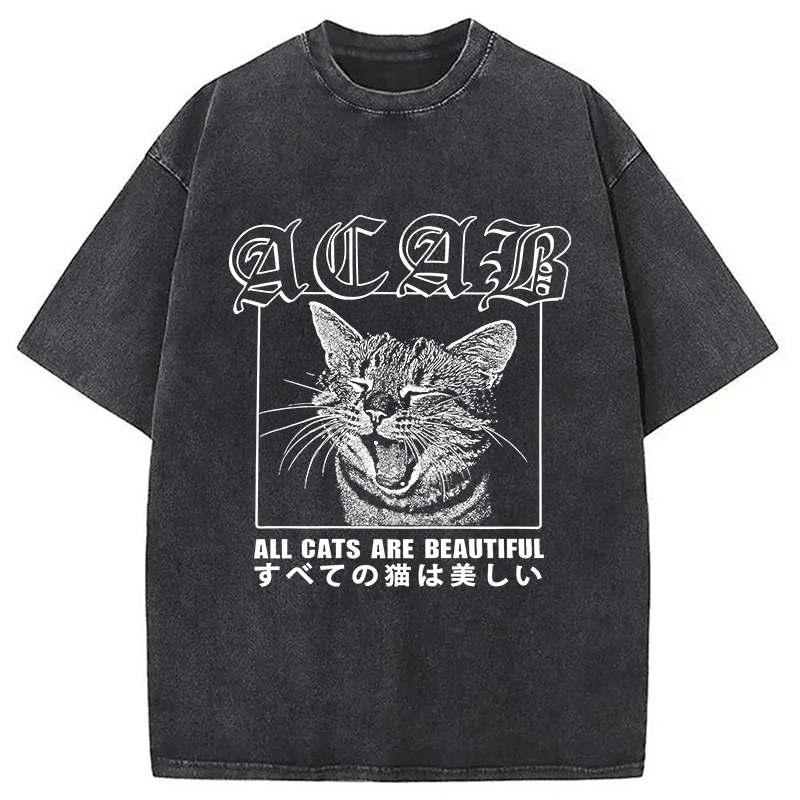 Tokyocanvas Beautiful Funny Cat ACAB Washed T-Shirt
