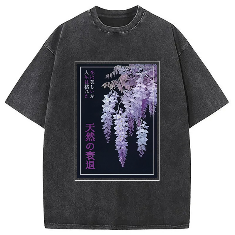 Tokyocanvas Wisteria Jpanese Flowers Poster Washed T-Shirt