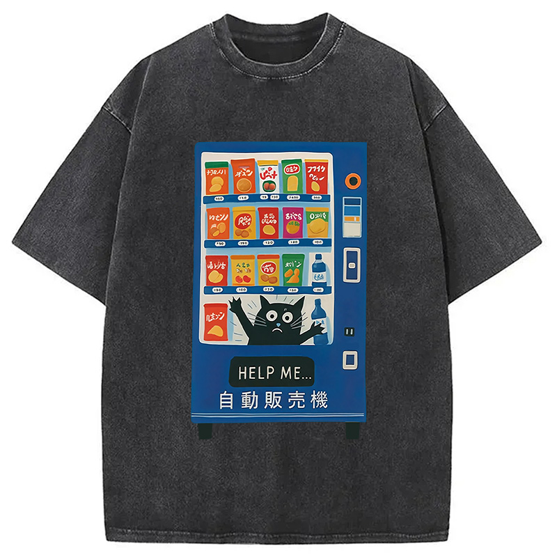 Tokyocanvas Cat Trapped In A Vending Machine Washed T-Shirt