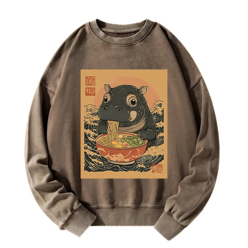 Tokyocanvas Moo Deng Eat Ramen Washed Sweatshirt