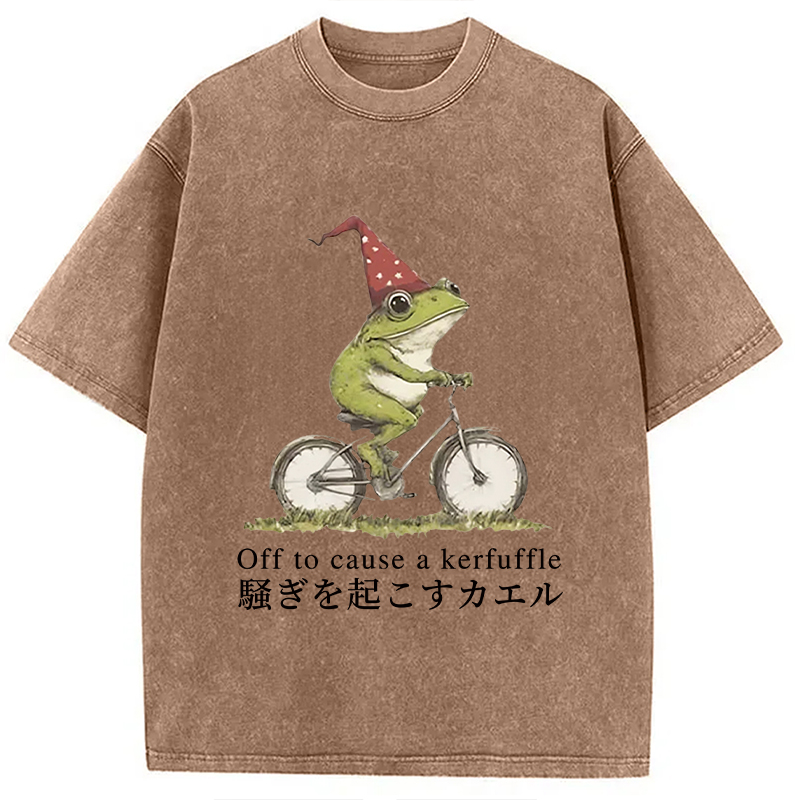 Tokyocanvas Off to Cause a Kerfuffle Frog Washed T-Shirt