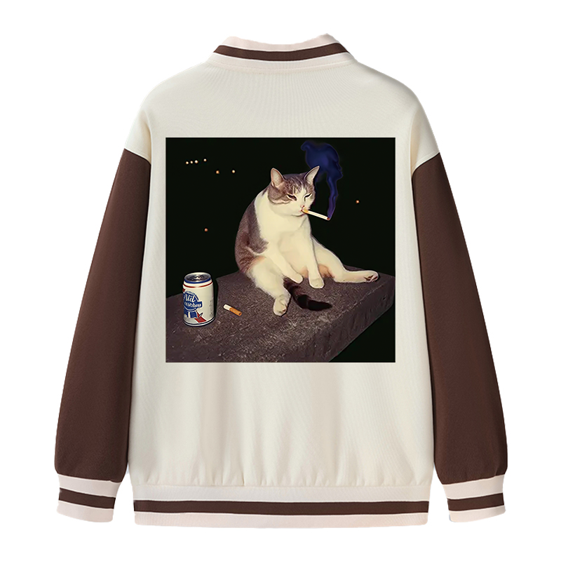 Tokyocanvas Cigarette Kitten Funny Smoking Cat Meme Varsity Jacket