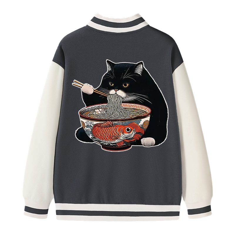 Tokyocanvas Fat Cat Eating Ramen Varsity Jacket