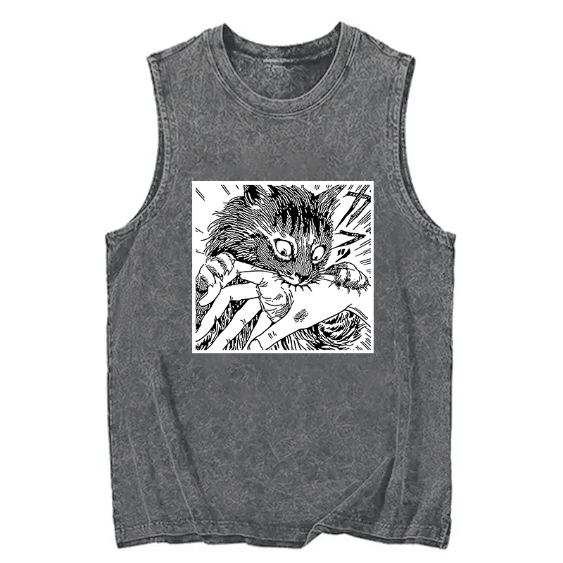 Tokyocanvas Creepy Cat Anime Horror Anteater Washed Tank