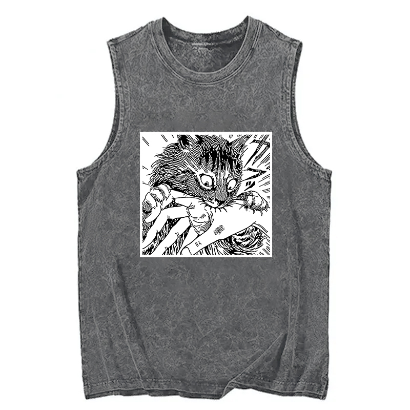 Tokyocanvas Creepy Cat Anime Horror Anteater Washed Tank