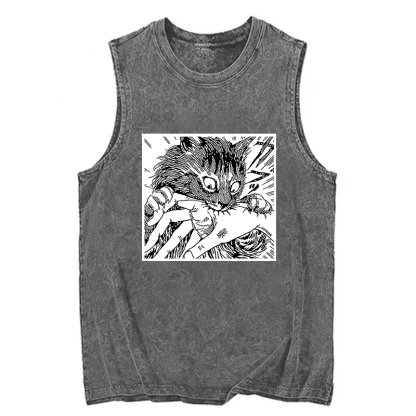 Tokyocanvas Creepy Cat Anime Horror Anteater Washed Tank