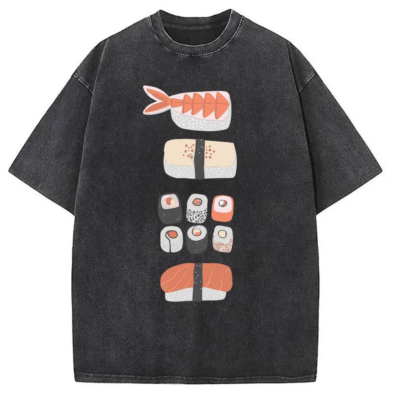 Tokyocanvas Japanese Sushi Nigiri Maki Roll Washed T-Shirt