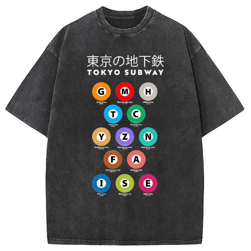 Tokyocanvas Tokyo Tunnelbanan Guide Washed T-Shirt