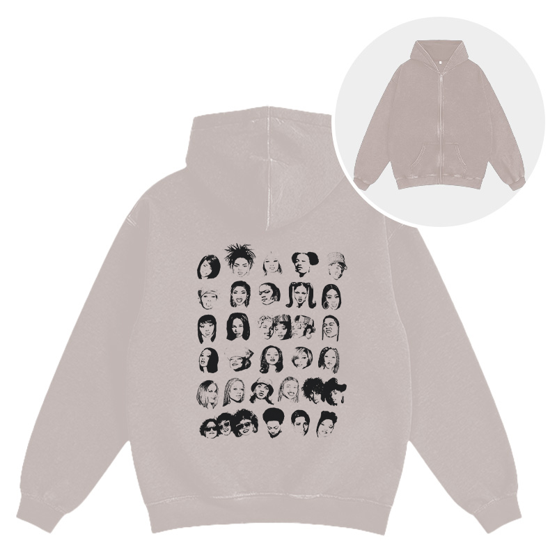 Tokyocanvas Hip Hop Ladies Washed Zip Hoodie