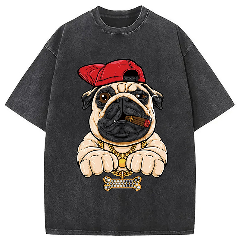 Tokyocanvas Pug hiphop Washed T-Shirt