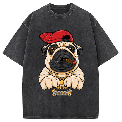 Tokyocanvas Pug hiphop Washed T-Shirt
