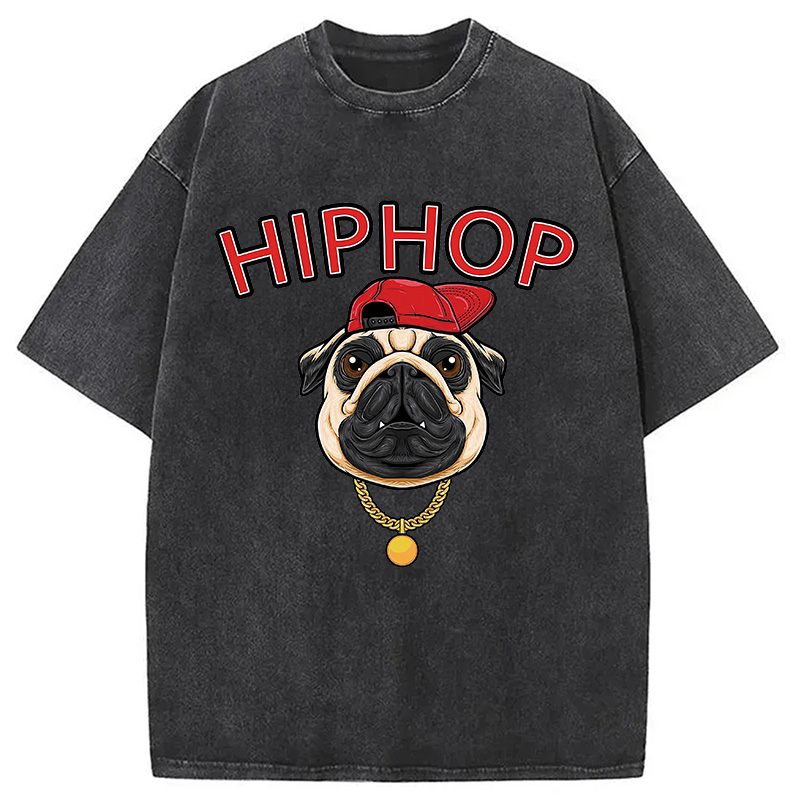 Tokyocanvas Cute Pug Hiphop Washed T-Shirt