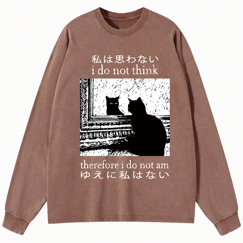Tokyocanvas Thinking Cat Long Sleeve Washed T-Shirt