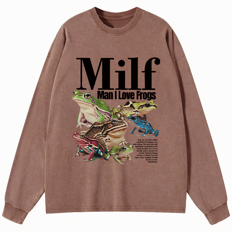 Tokyocanvas Man I Love Frogs Meme Long Sleeve Washed T-Shirt