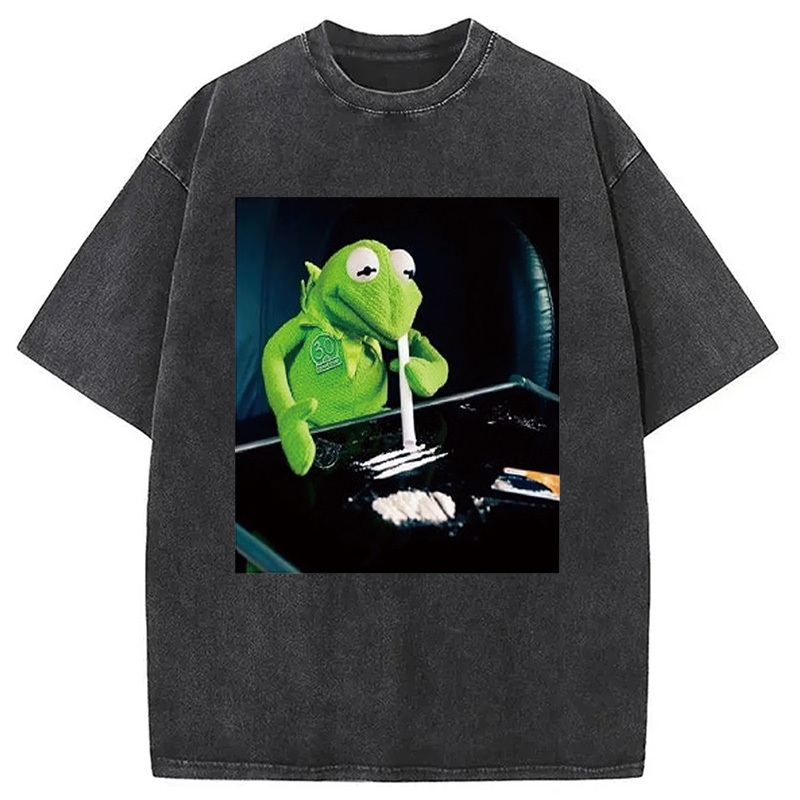 Tokyocanvas Frog Cocaine Drug Hipster Funny Washed T-Shirt
