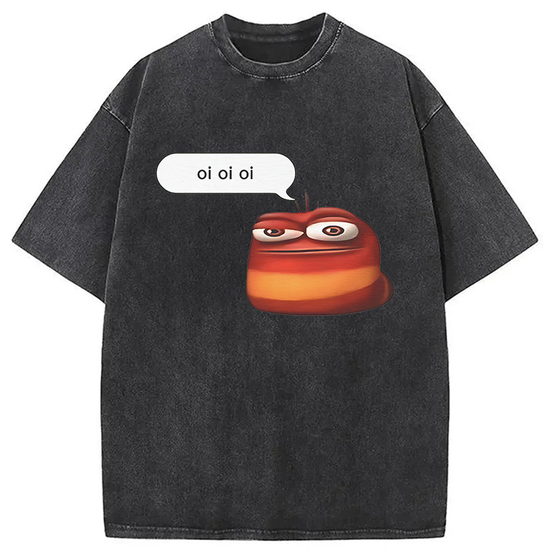 Tokyocanvas Oi Oi Oi Red Larva Funny Washed T-Shirt