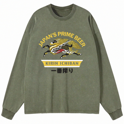 Tokyocanvas Kirin Ichiban Beer Logo Japanese Long Sleeve Washed T-Shirt