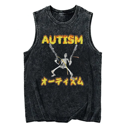 Tokyocanvas Autism Funny Skeleton Washed Tank