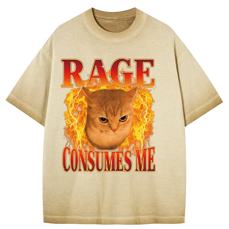 Tokyocanvas Rage Consumes Me Edgy Funny Cat Meme Gradient Washed T-Shirt