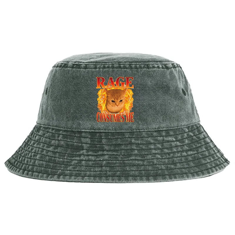 Tokyocanvas Rage Consumes Me Edgy Funny Cat Meme Washed Bucket Hat