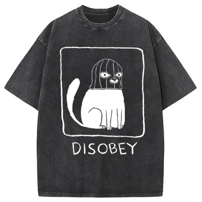 Tokyocanvas Disobey Cat Washed T-Shirt