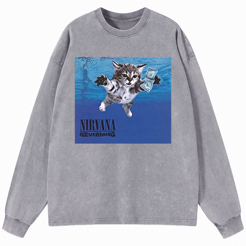 Tokyocanvas Nirvana Band Cat Long Sleeve Washed T-Shirt