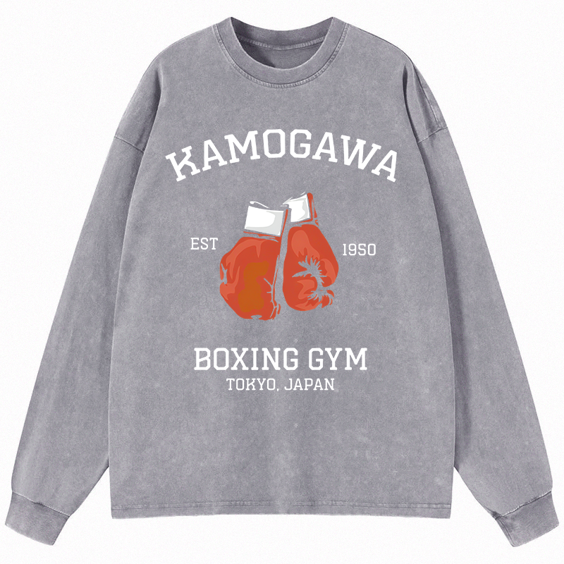 Tokyocanvas Retro Boxing Gloves Manga Anime Long Sleeve Washed T-Shirt