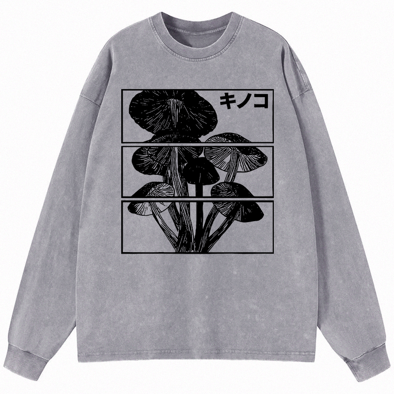 Tokyocanvas Japanese Mushrooms Long Sleeve Washed T-Shirt